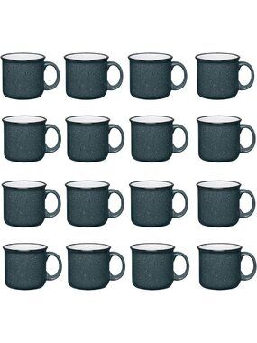 16 Ceramic Campfire Mugs - 15 Oz Gray Coffee & Tea Cups for Home, Travel, DIY